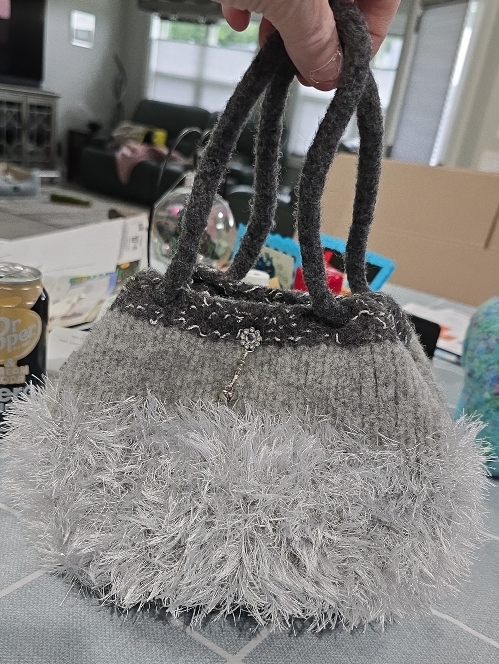 Handmade Gray Knit Tote Bag. Never Used.